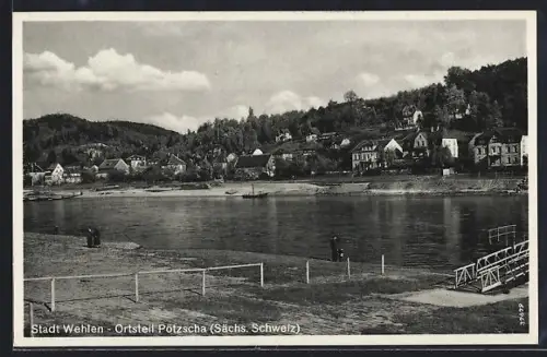 AK Wehlen-Pötzscha /Sächs. Schweiz, Elbufer, Ortsansicht