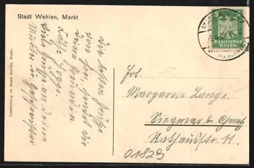 Künstler-AK Wehlen /Sächs. Schweiz, Markt, Kirche, Elbtalblick