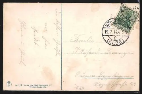 AK Königstein /Sächs. Schweiz, Stadtansicht, Elbe, Festung