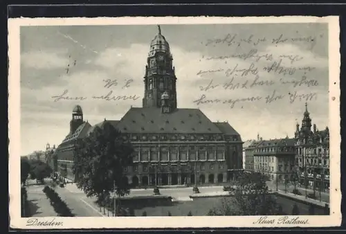 AK Dresden, Neues Rathaus aus der Vogelschau