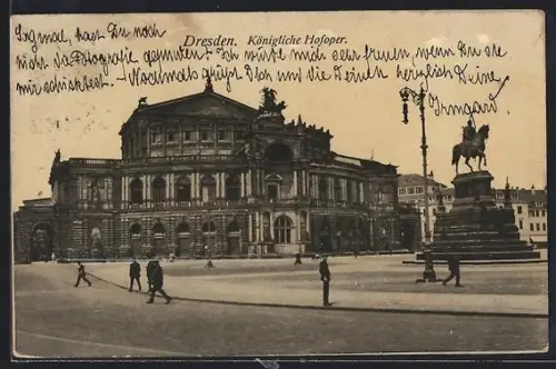AK Dresden, Königliche Hofoper, Reiterstandbild