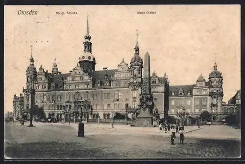 AK Dresden, Königl. Schloss, Wettin-Obelisk