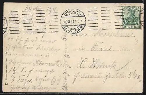 AK Dresden, Kgl. Opernhaus, Brunnen, Reiterstandbild