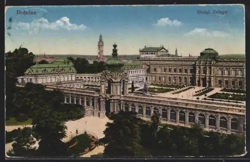 AK Dresden, Königl. Zwinger aus der Vogelschau