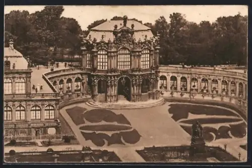 AK Dresden, Zwinger, Gartenansicht aus der Vogelschau