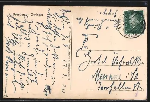 AK Dresden, Zwinger, Gartenansicht aus der Vogelschau