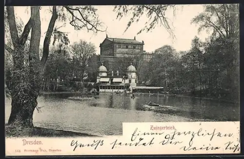 AK Dresden, Zwingerteich mit Gebäuden