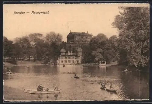 AK Dresden, Zwingerteich mit Gebäuden aus der Vogelschau