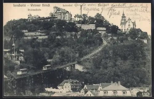 AK Dresden-Loschwitz, Luisenhof, Drahtseilbahn, Kirche
