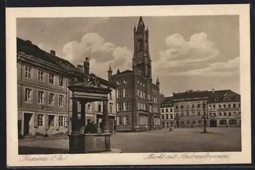 AK Kamenz /Sa., Markt mit Andreasbrunnen