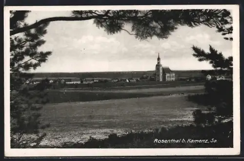 AK Rosenthal b. Kamenz, Ortsansicht mit Kirche