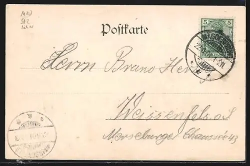 AK Mägdesprung i. H., Ortsansicht mit Denkmal