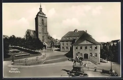 AK Siegen, Marktplatz mit Reiterstandbild