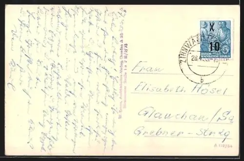 AK Georgenfeld im Ost-Erzgebirge, Ortsansicht mit Wald