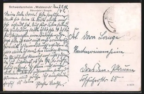 AK Bärenfels i. Erzgeb., Schwesternheim Waldesruh