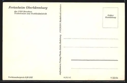 AK Oberbärenburg, Ferienheim des VEB Dresdner Treibriemen- und Textillederfabrik