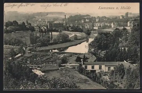 AK Lunzenau a. Mulde, Flusspartie im Ort