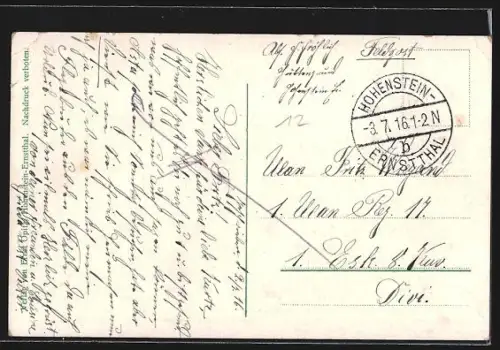 AK Hohenstein-Ernstthal, Partie im Hüttengrund, Bethlehemsstift, Heiterer Blick