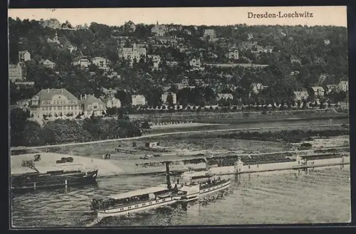 AK Dresden-Loschwitz, Dampfschiff auf dem Fluss