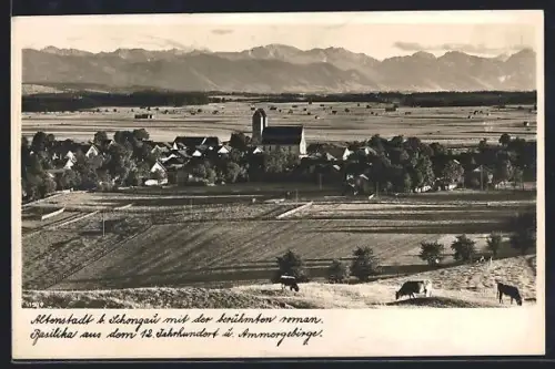 AK Altenstadt b. Schongau, Blick zur roman. Basilika und Ammergebirge