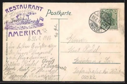 AK Restaurant Amerika /Mulde, Blick zum Restaurant Amerika