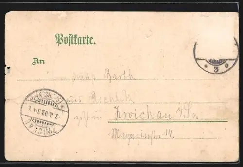 Lithographie Magdeburg, Elbe und Dom, Stadt-Theater, Kaiser Otto-Denkmal