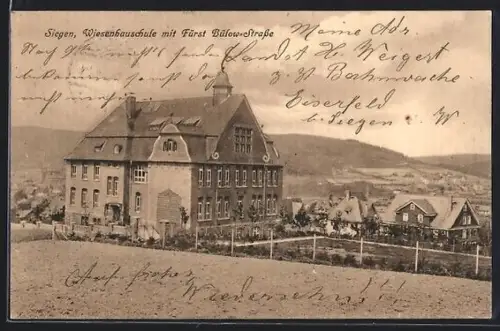 AK Siegen, Wiesenbauschule mit Fürst Bülowstrasse