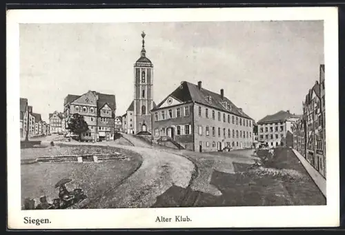 AK Siegen, Alter Klub, Ortspartie mit Platz u. Turm, Panorama