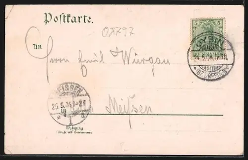 Lithographie Oybin, Ortsansicht mit Ruine Oybin, Oberes Burgthor, Friedhof & Kirchruine