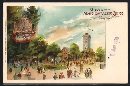 Lithographie Wilthen, Blick auf Gasthaus auf Mönchswalder Berg