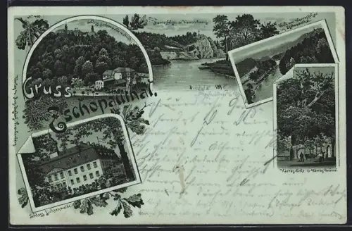 Lithographie Lichtenwalde, Schloss, Harras-Eiche