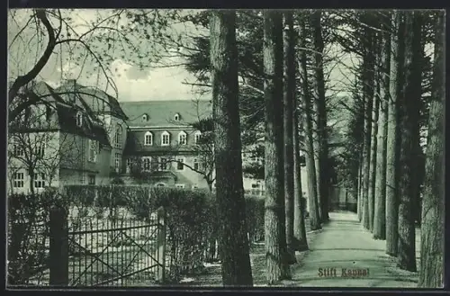 AK Hilchenbach, Stift Keppel, Ansicht mit Allee u. Gartentor