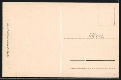 AK Werdau i. S., Schlossplatz mit Realschule aus der Vogelschau