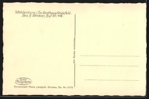 AK Waldenburg /Sa, Gasthaus Grünfeld mit umgebender Natur