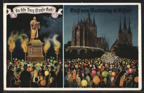 AK Erfurt, Martinstag mit Lutherdenkmal und Severinskirche