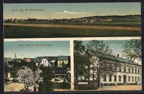 AK Grosssteinberg, Totalansicht, Bahnhofsanlage und Gasthof Grosssteinberg