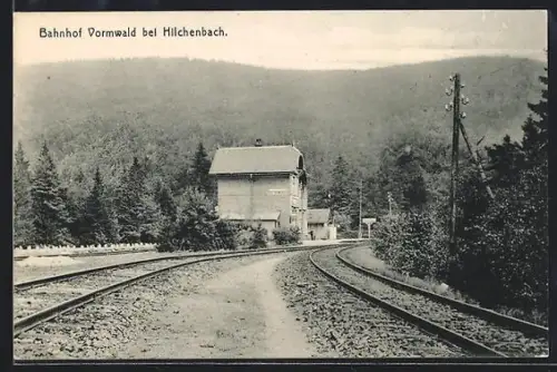 AK Hilchenbach, Bahnhof Vormwald mit Bergen