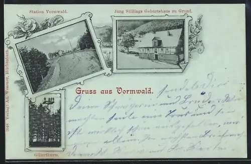 Mondschein-AK Vormwald, Station Vormwald, Jung Stillings Geburtshaus, Gillerthrum