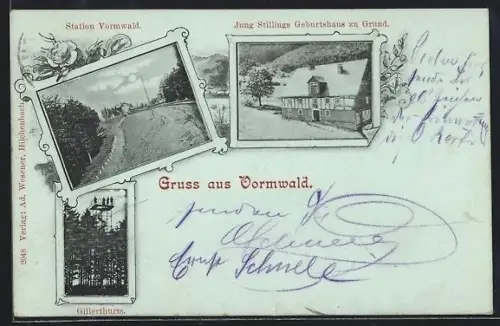 Mondschein-AK Vormwald, Station Vormwald, Jung Stillings Geburtshaus, Gillerthrum