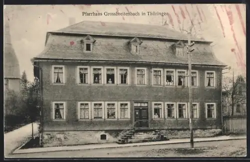 AK Grossbreitenbach /Thüringen, Strassenpartie mit Pfarrhaus