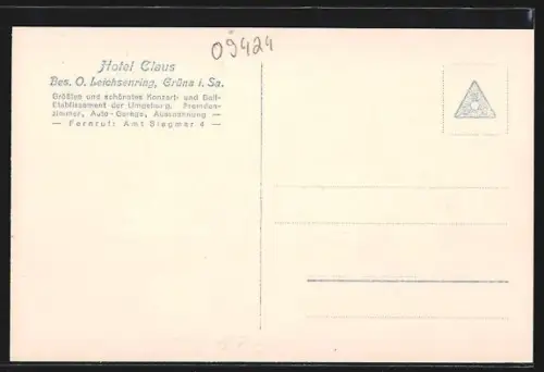 AK Grüna i. Sa., Blick auf das Hotel Claus