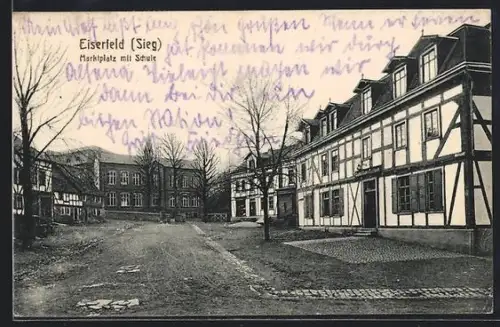 AK Eiserfeld /Sieg, Marktplatz mit Schule