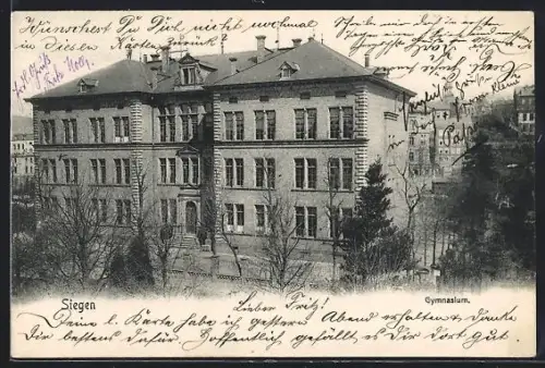 AK Siegen, Aussenansicht des Gymnasiums mit Grünanlagen