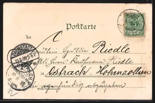 Lithographie Neuwied, Kriegerdenkmal, Gymnasium, Landgerichtsplatz