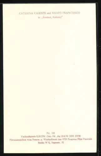 AK Sängerin Caterina Valente und ihr Musikerkollege Silvio Francesco in Bonjour, Kathrin!