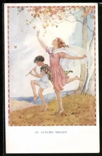 Künstler-AK Margaret W. Tarrant: Kinder tanzen und musizieren auf der Wiese, An Autumn Melody