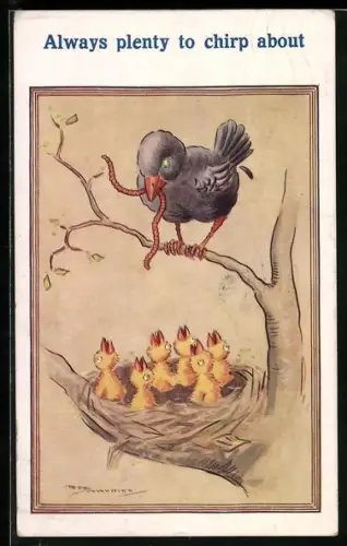 Künstler-AK Maurice: Vogelmutter füttert ihre Jungen
