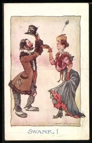 Künstler-AK Fred Spurgin: Paar in kaputter Kleidung beim Tanz