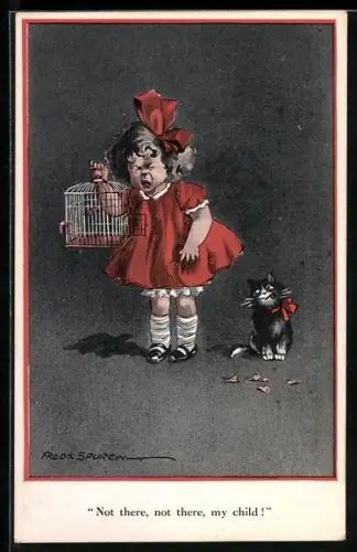 Künstler-AK Fred Spurgin: Not there, not there, my child, Katze hat den Vogel gefressen