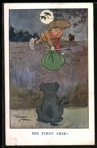 Künstler-AK sign. Ernest Noble: Wachhund erwischt einen kleinen Räuber